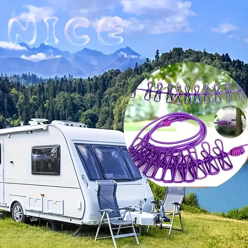 Portable Travel Clothesline with 12 Clips