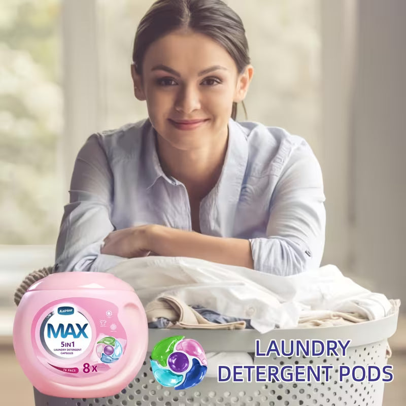 76 MAX Laundry Detergent Beads, 5-In-1 Function Deep Cleansing