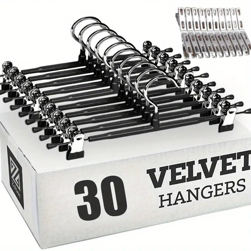 30 pcs Heavy-Duty Powder-Coated Plastic & Stainless Steel Pants Hanger Set