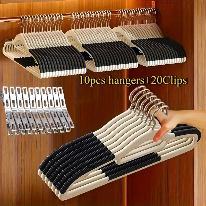 30 pcs Set of Anti Slip Hangers with Stainless Steel Clips