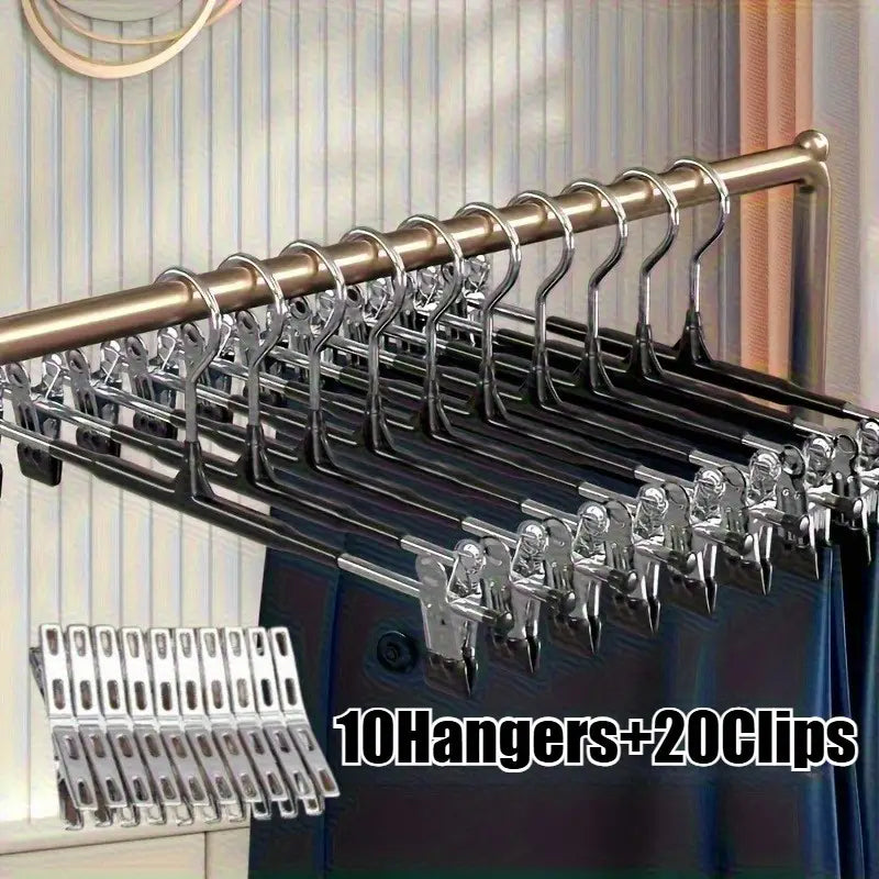 30 pcs Heavy-Duty Powder-Coated Plastic & Stainless Steel Pants Hanger Set