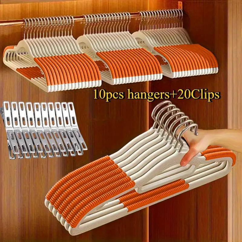 30 pcs Set of Anti Slip Hangers with Stainless Steel Clips