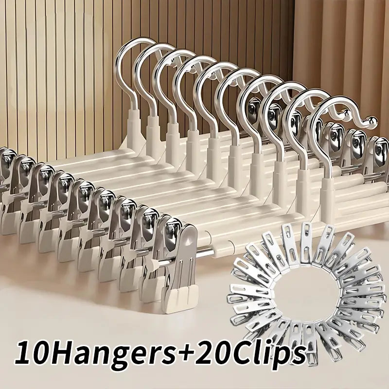 30 pcs Heavy-Duty Powder-Coated Plastic & Stainless Steel Pants Hanger Set