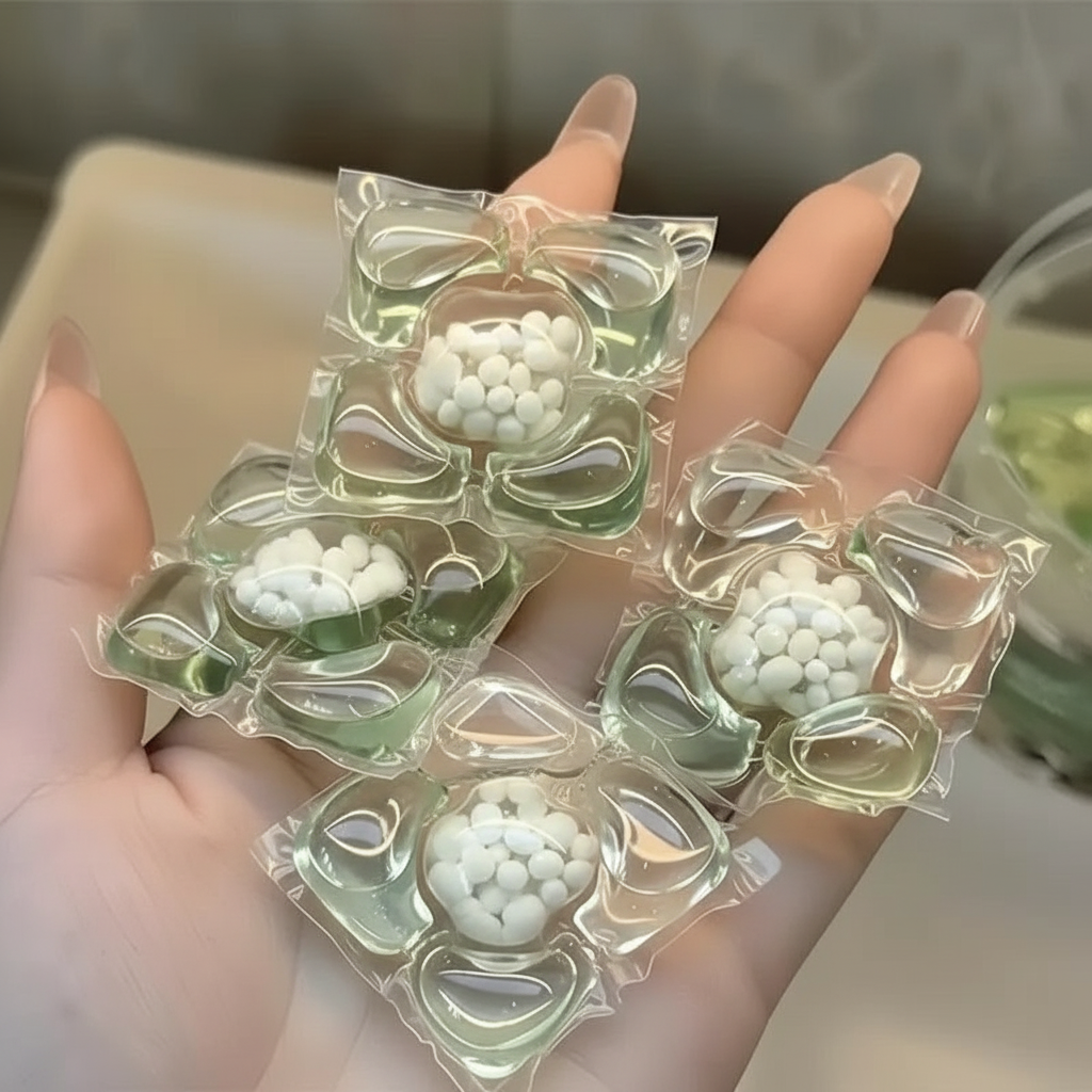 Close-up macro shot of laundry detergent pod