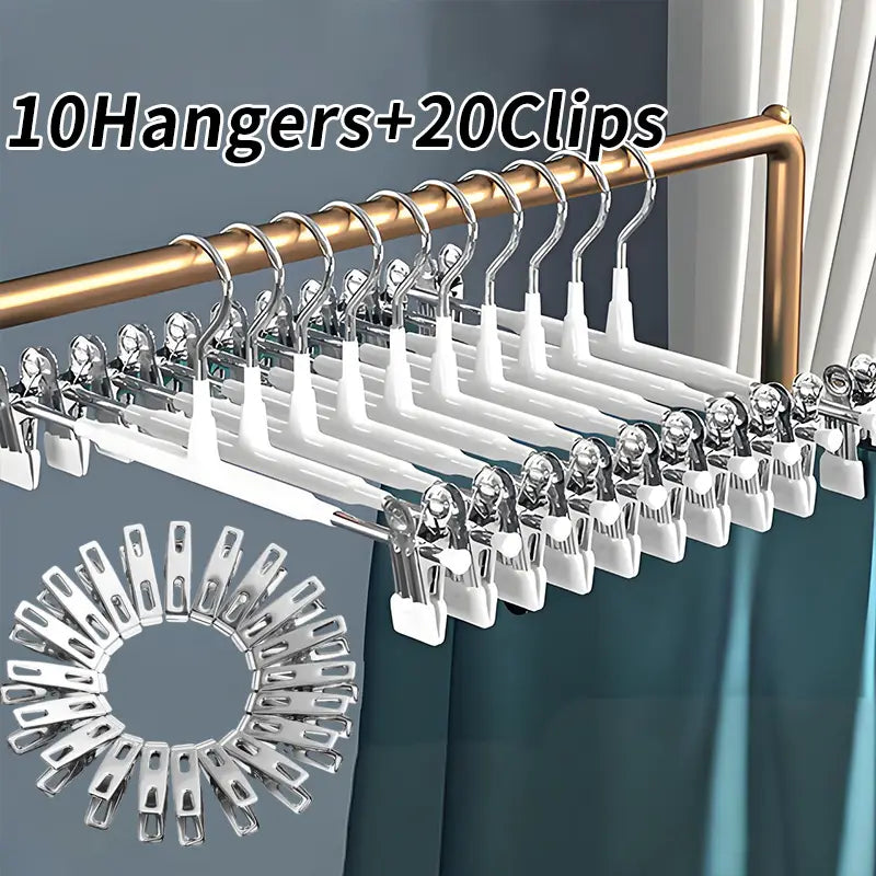 30 pcs Heavy-Duty Powder-Coated Plastic & Stainless Steel Pants Hanger Set