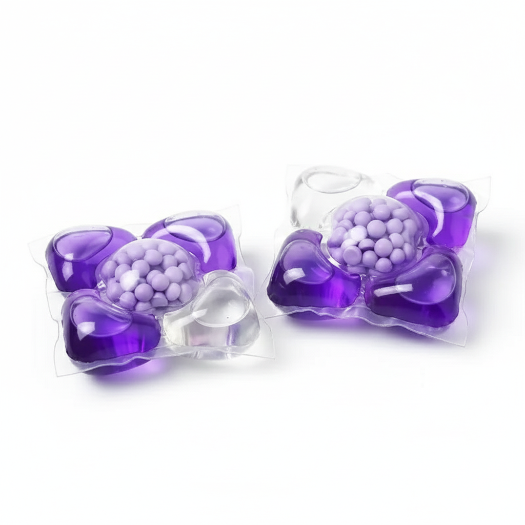 Extreme close-up of purple laundry pod